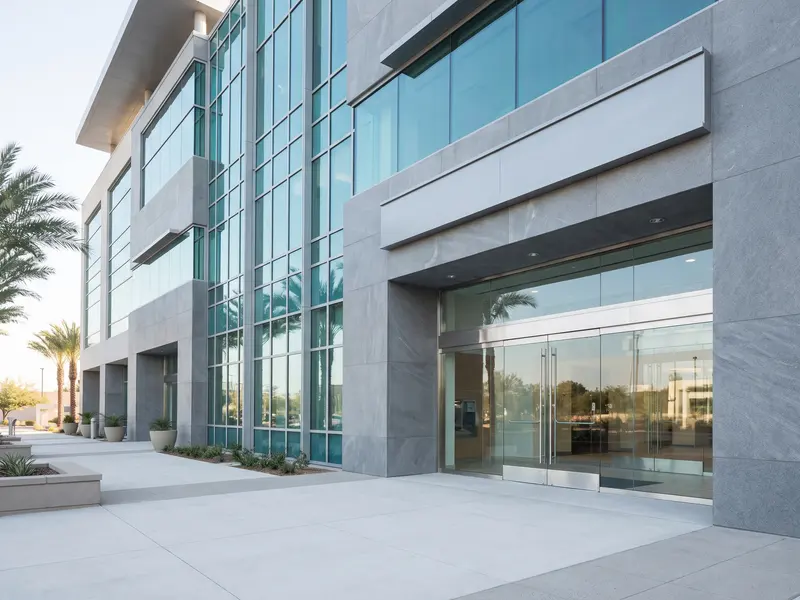 Clean bank entrance and windows in Logan, UT