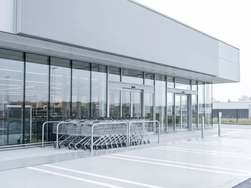 Grocery store exterior and cart area after pressure washing in Logan, UT